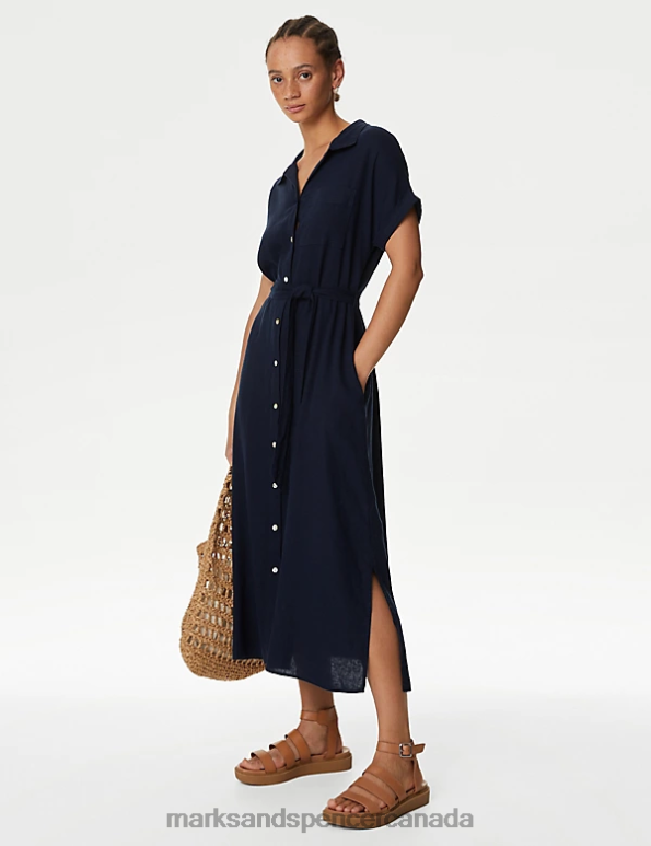 Women Navy Clothing Marks & Spencer Linen Blend Midi Shirt Dress 20VTD46 - Marks and Spencer Canada locations