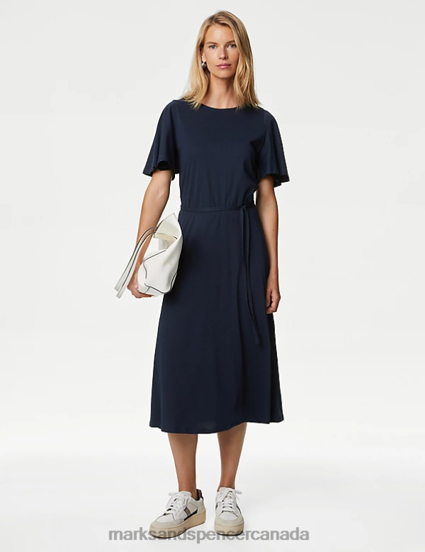 Marks and Spencer near me - Women Navy Clothing Marks & Spencer Pure Cotton Angel Sleeve Midi Tea Dress 20VTD281