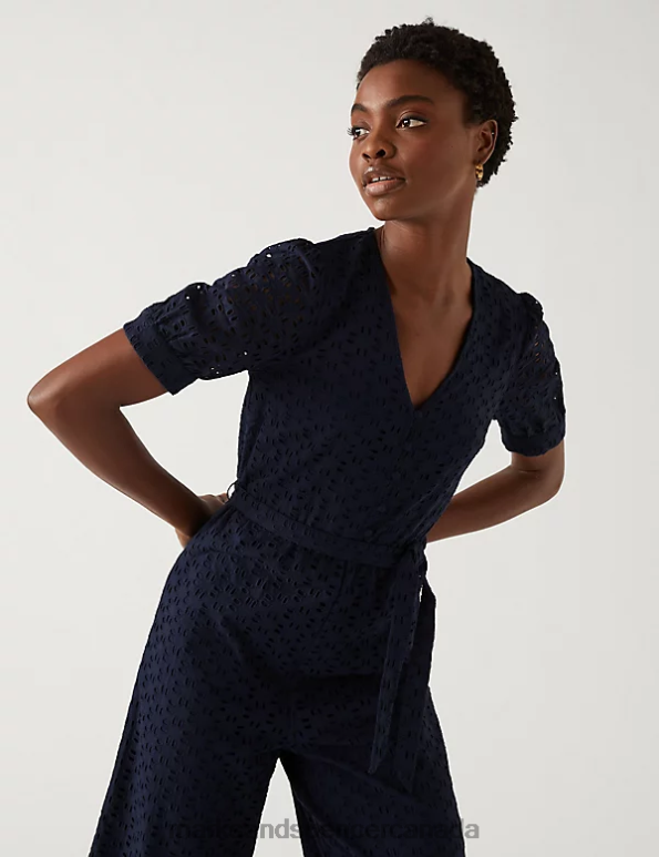 Marks and Spencer Canada - Women Navy Clothing Marks & Spencer Pure Cotton Broderie Cropped Jumpsuit 20VTD1853