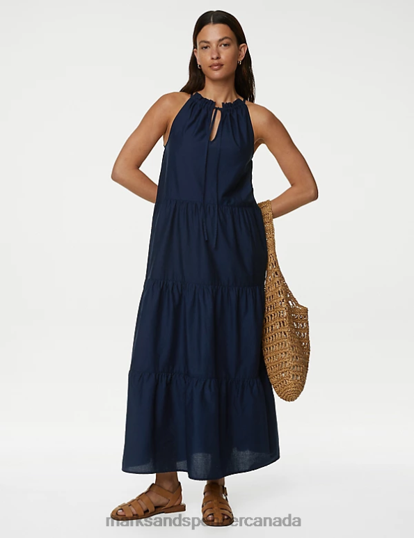 Women Navy Clothing Marks & Spencer Pure Cotton High Neck Midaxi Beach Dress 20VTD1029 - Marks and Spencer online