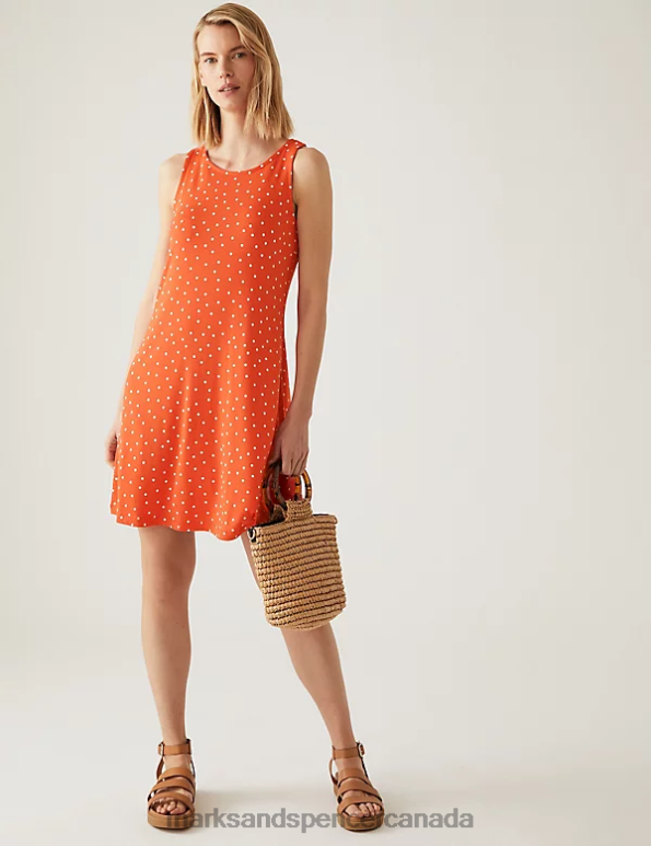 Women Orange Mix Clothing Marks & Spencer Jersey Printed Mini Swing Dress 20VTD1236 - Marks and Spencer Canada locations