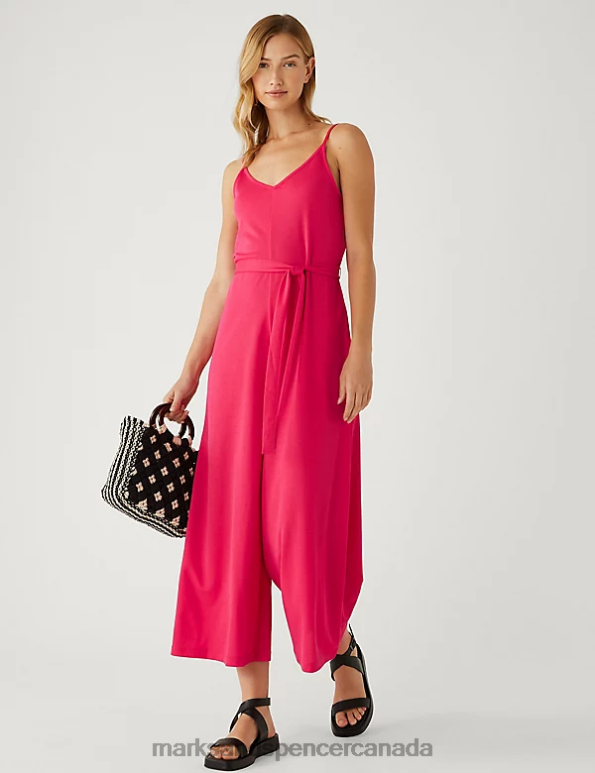 Marks and Spencer near me - Women Pink Clothing Marks & Spencer Jersey Cropped Wide Leg Jumpsuit 20VTD3025