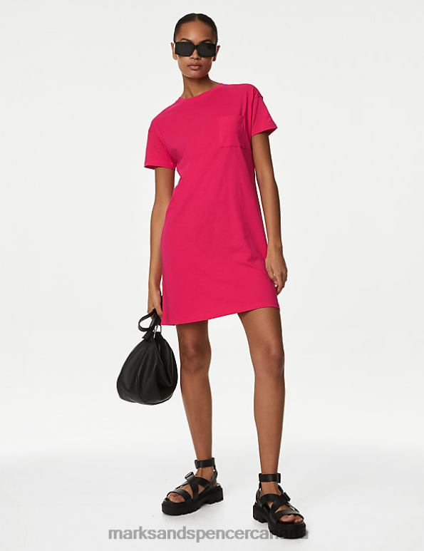 Marks and Spencer near me - Women Pink Clothing Marks & Spencer Pure Cotton Round Neck Mini T-Shirt Dress 20VTD3110