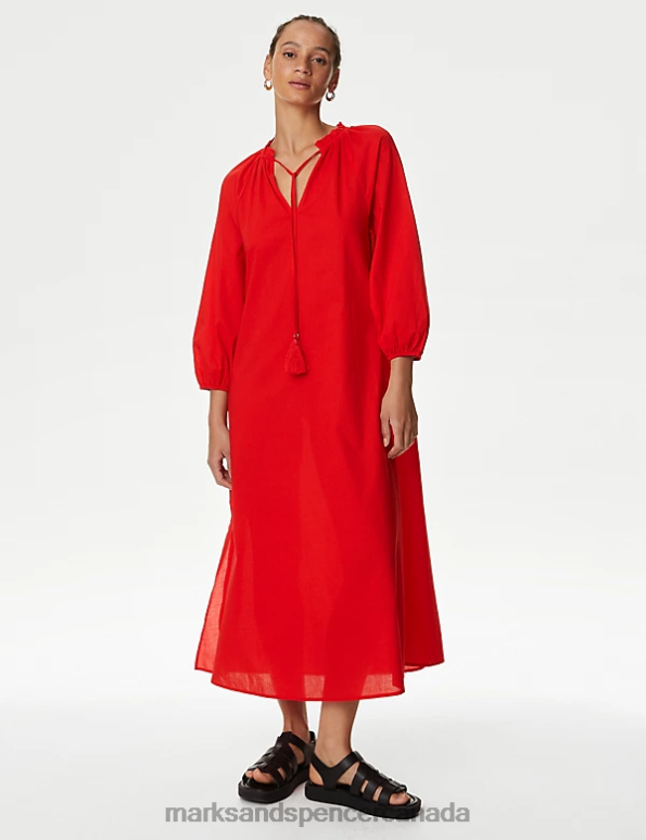 Marks and Spencer sale - Women Poppy Clothing Marks & Spencer Pure Cotton Tie Front Beach Cover Up Kaftan 20VTD1108