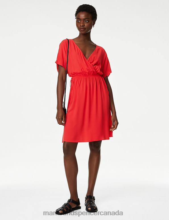 Marks and Spencer near me - Women Red Clothing Marks & Spencer V-Neck Tie Waist Mini Waisted Dress 20VTD2199