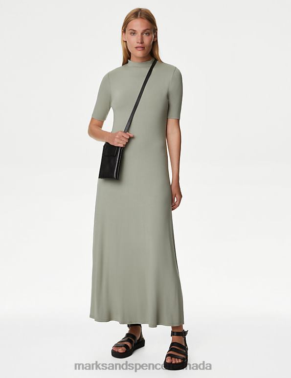 Marks and Spencer sale - Women Soft Green Clothing Marks & Spencer Jersey High Neck Maxi Smock Dress 20VTD3125