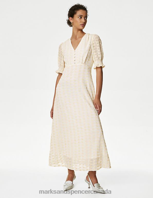 Women Soft White Clothing Marks & Spencer Embroidered V-Neck Midi Tea Dress 20VTD479 - Marks and Spencer online