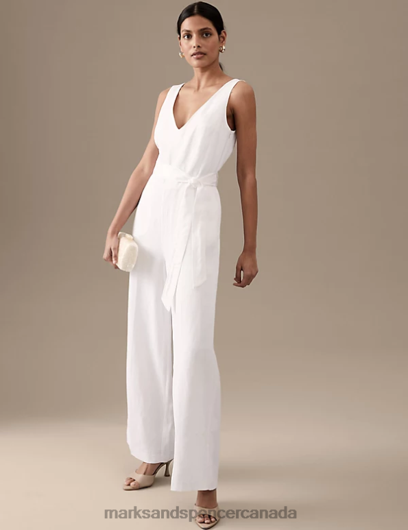 Women Soft White Clothing Marks & Spencer Linen Blend Belted Sleeveless Jumpsuit 20VTD3237 - Marks and Spencer online