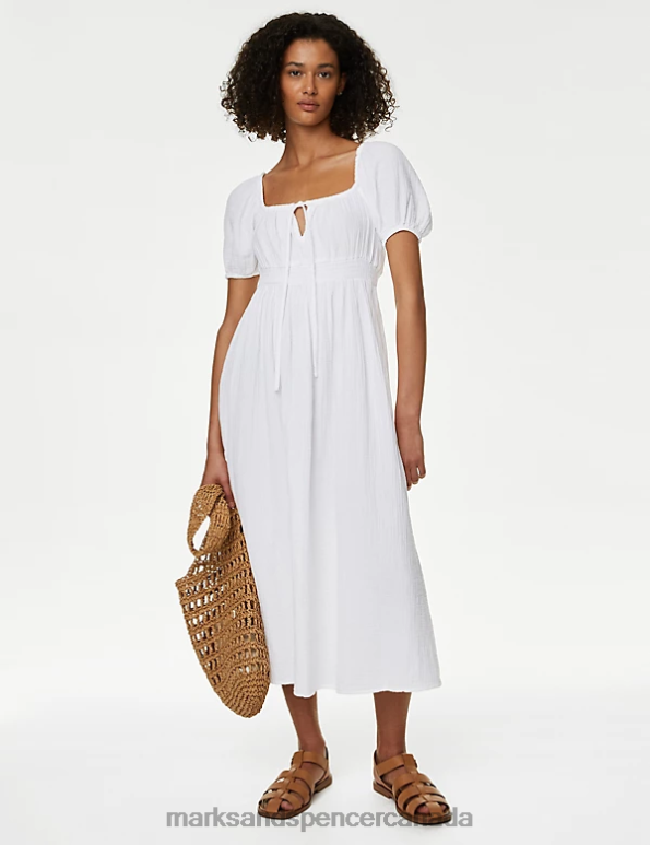 Marks and Spencer near me - Women Soft White Clothing Marks & Spencer Pure Cotton Square Neck Midi Beach Dress 20VTD2541