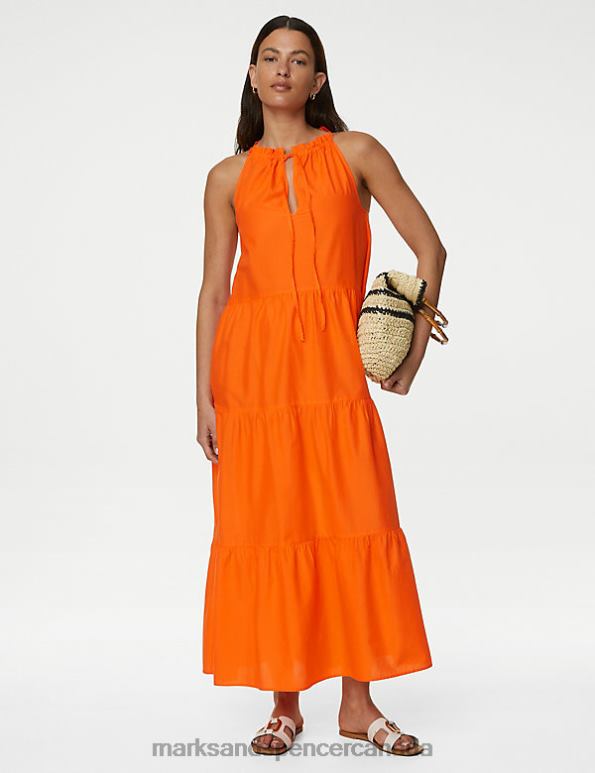 Women Tangerine Clothing Marks & Spencer Pure Cotton High Neck Midaxi Beach Dress 20VTD637 - Marks and Spencer outlet