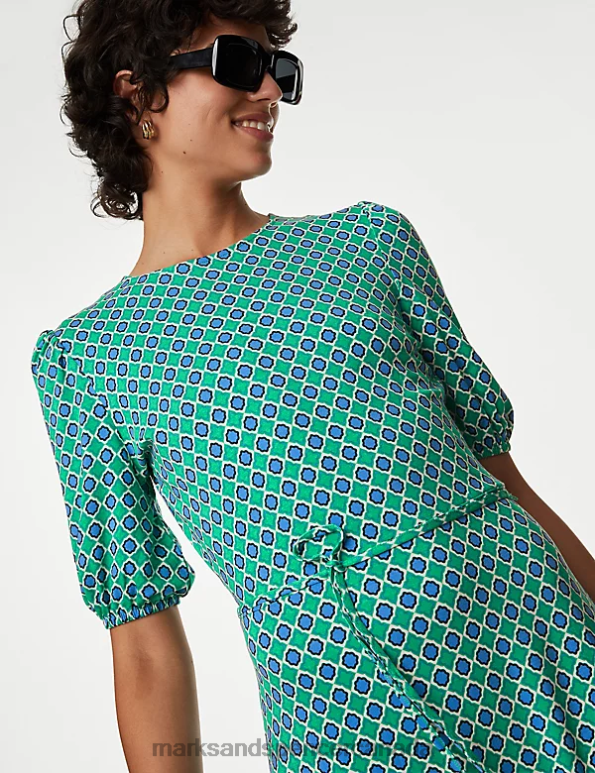 Marks and Spencer near me - Women Turquoise Mix Clothing Marks & Spencer Jersey Printed Midi Tea Dress 20VTD648