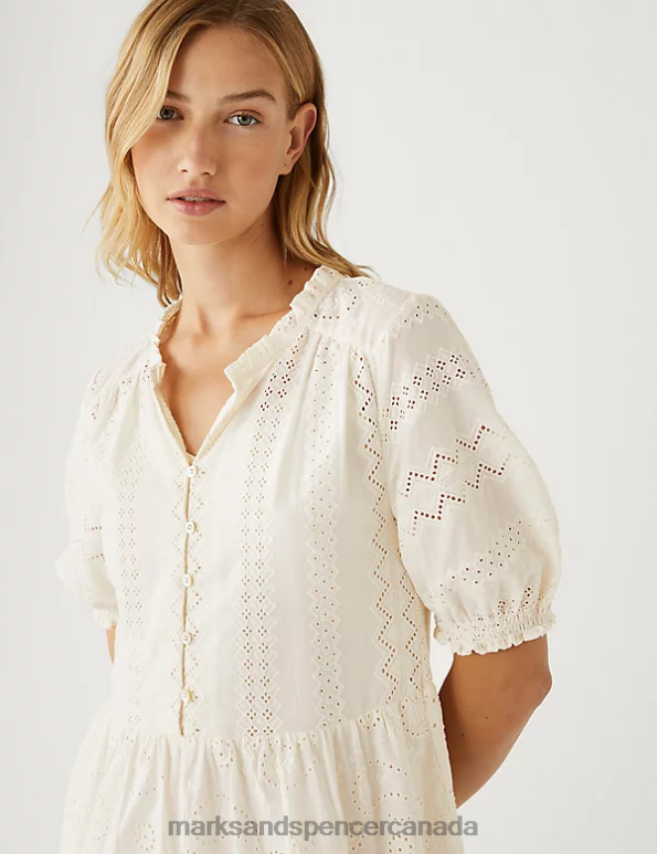 Marks and Spencer sale - Women White Clothing Marks & Spencer Pure Cotton Broderie V-Neck Mini Dress 20VTD1337