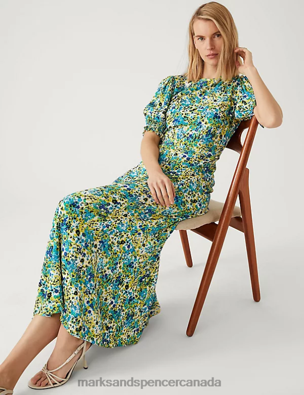 Marks and Spencer near me - Women Yellow Mix Clothing Marks & Spencer Floral Midaxi Tea Dress 20VTD1064