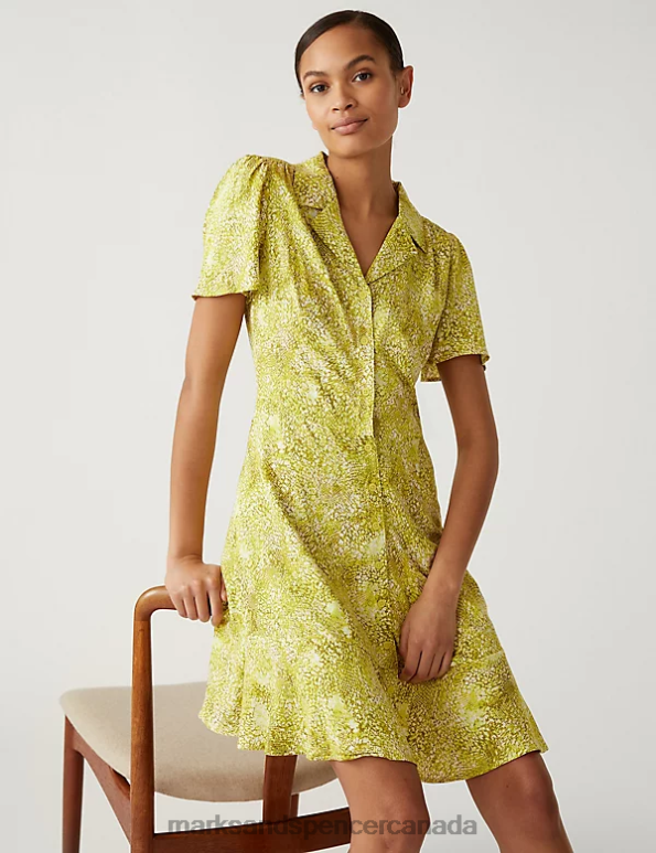 Women Yellow Mix Clothing Marks & Spencer Printed Mini Shirt Dress 20VTD1556 - Marks and Spencer Canada locations