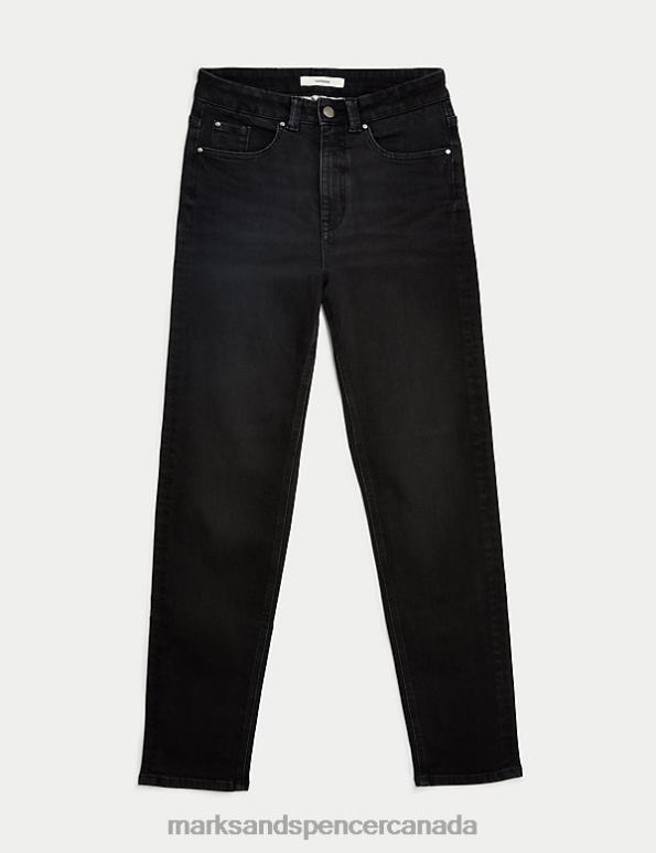 Women Black Clothing Marks & Spencer Girlfriend Mid Rise Straight Leg Jeans 20VTD741 - Marks and Spencer Canada locations