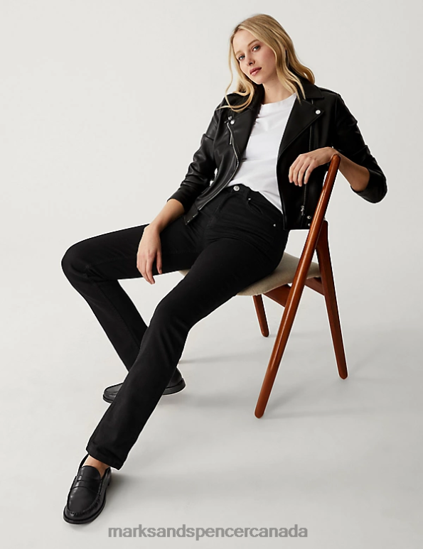 Marks and Spencer Canada - Women Black Mix Clothing Marks & Spencer Sienna Straight Leg Jeans with Stretch 20VTD2750