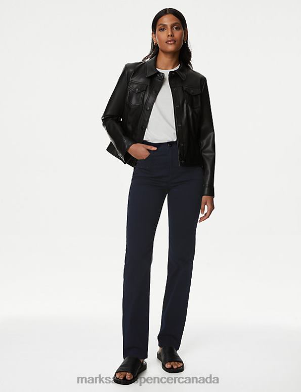 Marks and Spencer Canada - Women Indigo Clothing Marks & Spencer High Waisted Embellished Straight Leg Jeans 20VTD1834