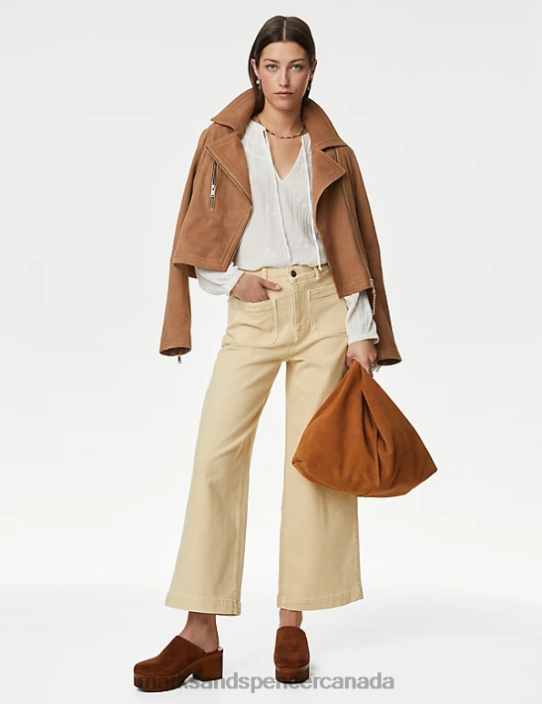 Marks and Spencer near me - Women Natural Beige Clothing Marks & Spencer Tea Dyed Wide Leg Ankle Grazer Jeans 20VTD1902