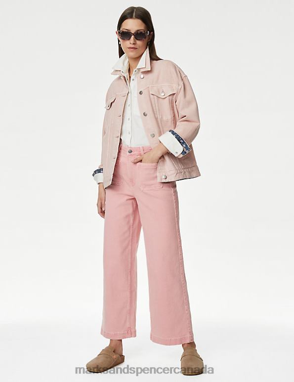 Women Pink Shell Clothing Marks & Spencer Tea Dyed Wide Leg Ankle Grazer Jeans 20VTD1576 - Marks and Spencer Canada locations