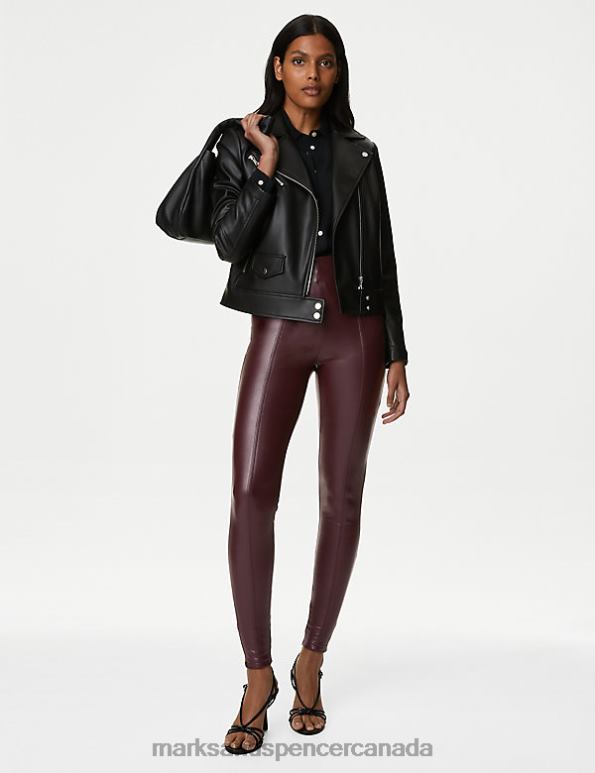 Marks and Spencer sale - Women Dark Burgundy Clothing Marks & Spencer Leather Look High Waisted Leggings 20VTD3369