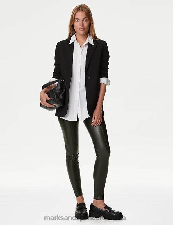 Women Dark Green Clothing Marks & Spencer Leather Look High Waisted Leggings 20VTD3370 - Marks and Spencer online