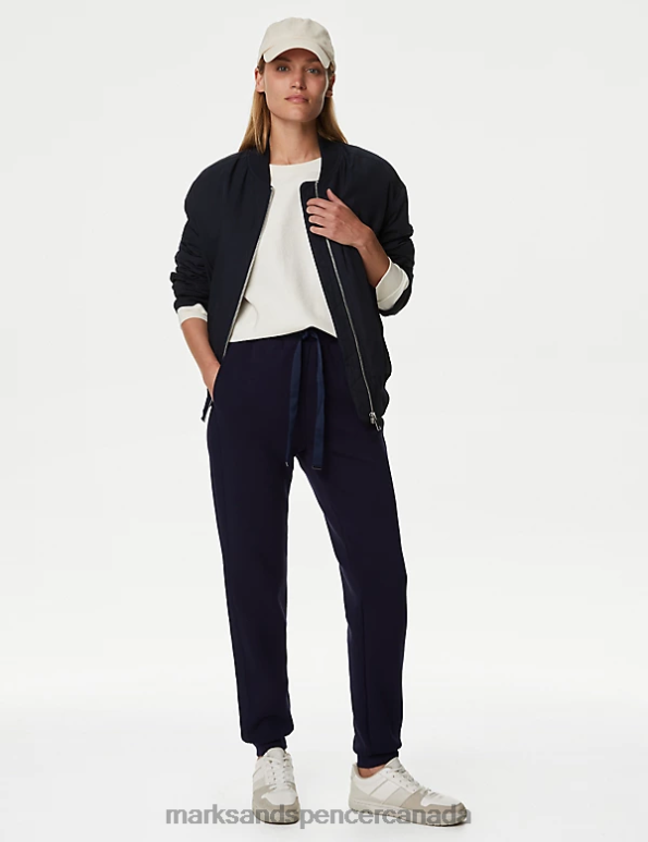 Women Dark Navy Clothing Marks & Spencer Side Stripe Tapered Joggers 20VTD1885 - Marks and Spencer Canada locations