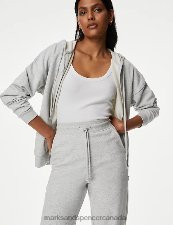 Marks and Spencer Canada - Women Grey Marl Clothing Marks & Spencer The Cotton Rich Cuffed Joggers 20VTD1444