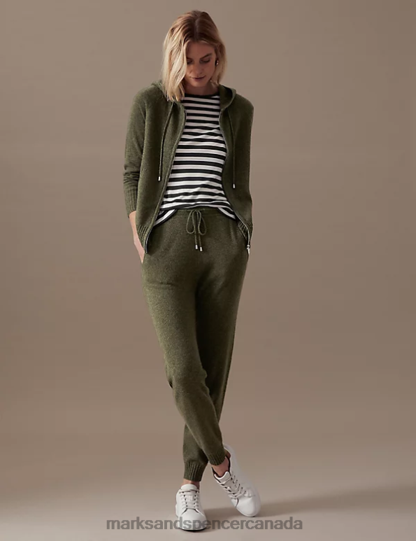 Marks and Spencer sale - Women Hunter Green Clothing Marks & Spencer Pure Cashmere Tapered Ankle Grazer Joggers 20VTD3239