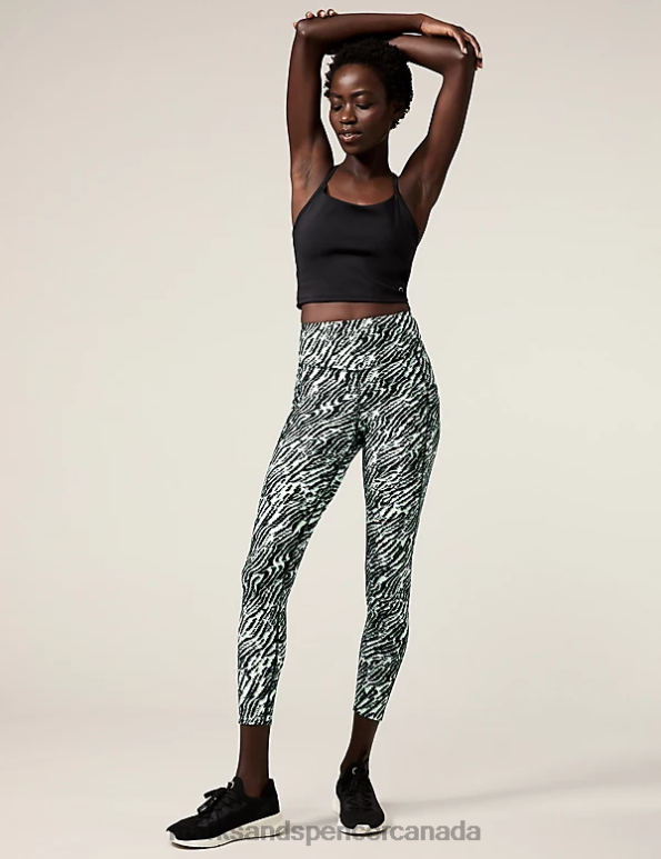 Marks and Spencer sale - Women Light Green Mix Clothing Marks & Spencer Go Train Printed 7/8 Gym Leggings 20VTD550