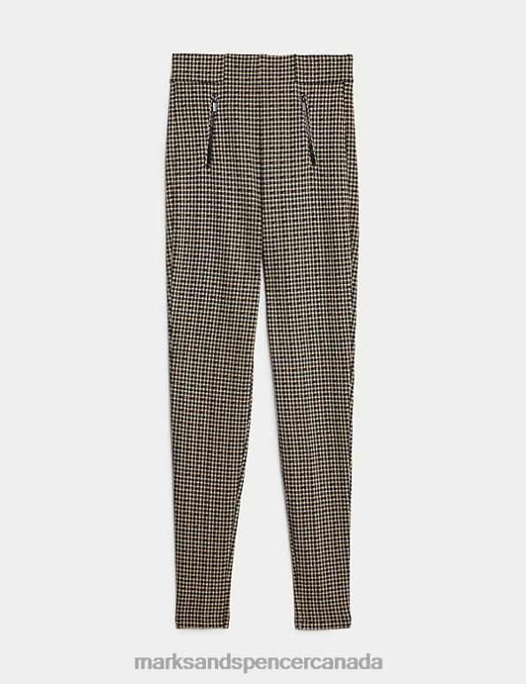 Women Natural Mix Clothing Marks & Spencer Checked High Waisted Leggings 20VTD2694 - Marks and Spencer outlet