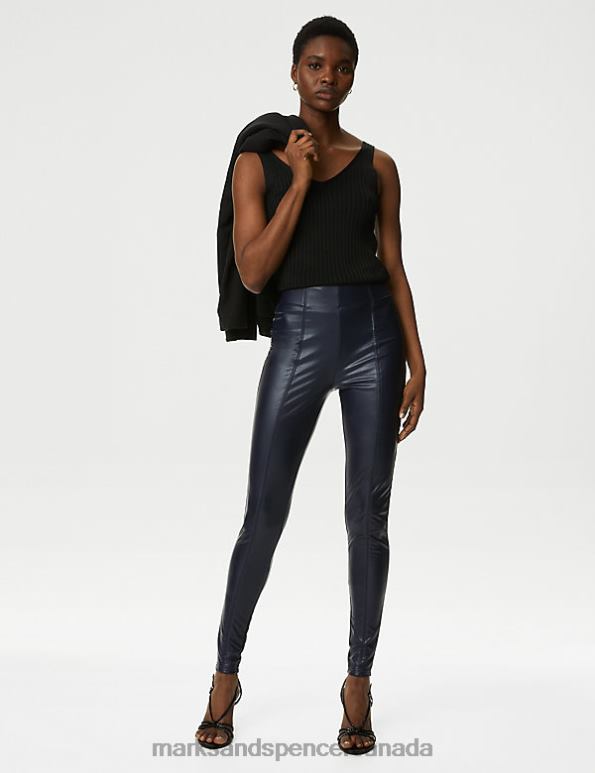 Marks and Spencer Canada - Women Navy Clothing Marks & Spencer Leather Look High Waisted Leggings 20VTD3367