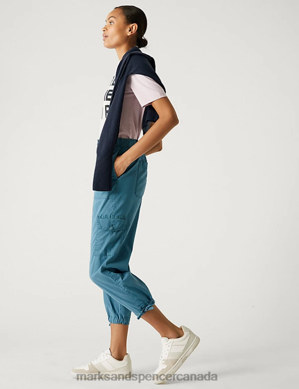 Women Air Force Blue Clothing Marks & Spencer Lyocell Rich Cargo Cropped Trousers 20VTD950 - Marks and Spencer online