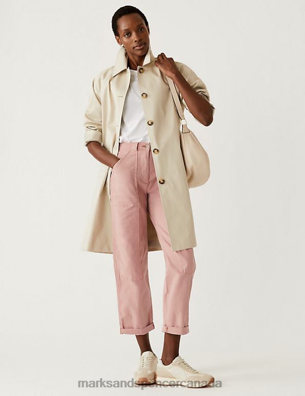 Women Antique Rose Clothing Marks & Spencer Cotton Rich Relaxed Straight Trousers 20VTD2574 - Marks and Spencer outlet