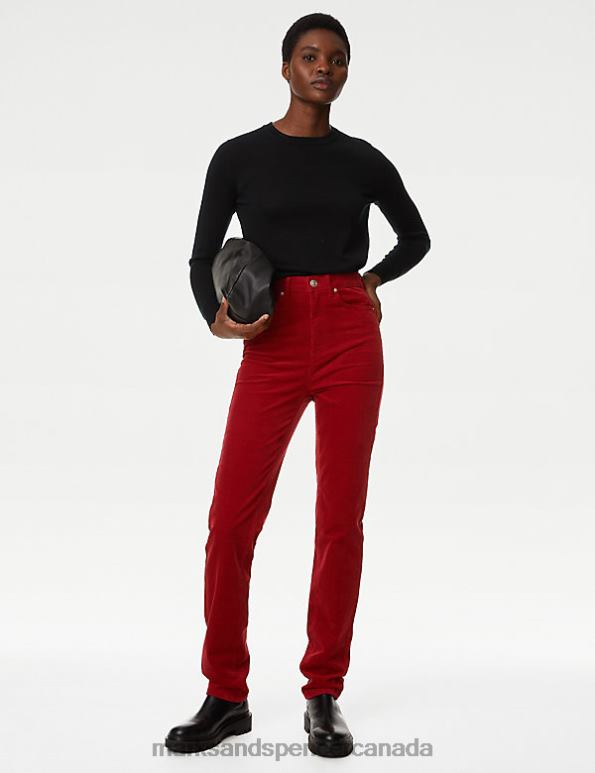 Marks and Spencer sale - Women Berry Red Clothing Marks & Spencer Sienna Corduroy Straight Leg Trousers 20VTD1617