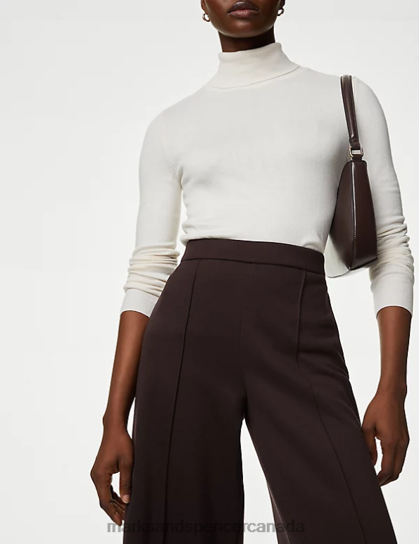 Women Bitter Chocolate Clothing Marks & Spencer Jersey Elasticated Waist Wide Leg Trousers 20VTD1123 - Marks and Spencer online