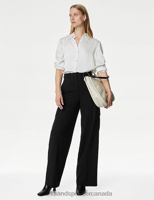 Marks and Spencer near me - Women Black Clothing Marks & Spencer Cargo Wide Leg Trousers 20VTD770