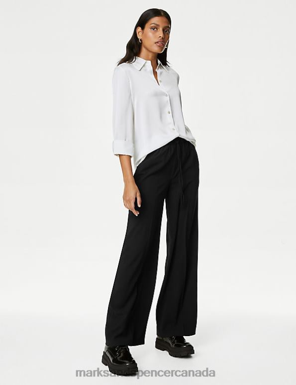 Marks and Spencer Canada - Women Black Clothing Marks & Spencer Crepe Drawstring Wide Leg Trousers 20VTD650