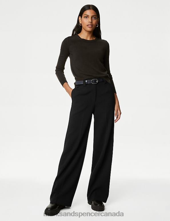 Marks and Spencer sale - Women Black Clothing Marks & Spencer Crepe Tab Detail Wide Leg Trousers 20VTD13