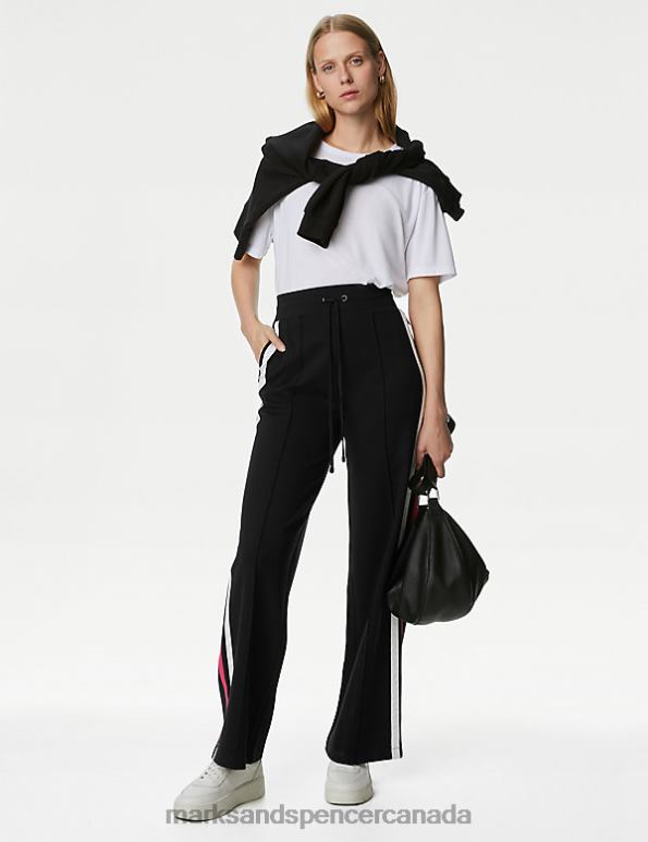 Marks and Spencer near me - Women Black Clothing Marks & Spencer Jersey Side Stripe Wide Leg Trousers 20VTD675