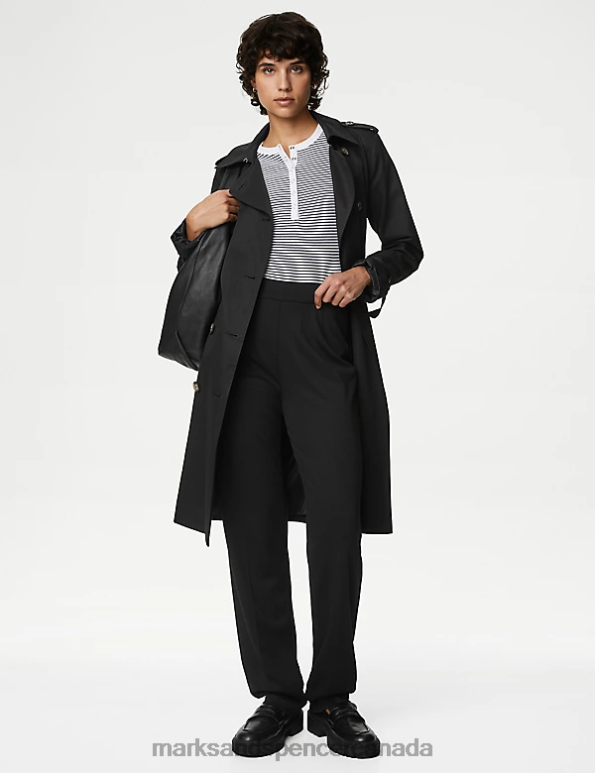 Marks and Spencer Canada - Women Black Clothing Marks & Spencer Jersey Straight Leg Trousers with Stretch 20VTD2473