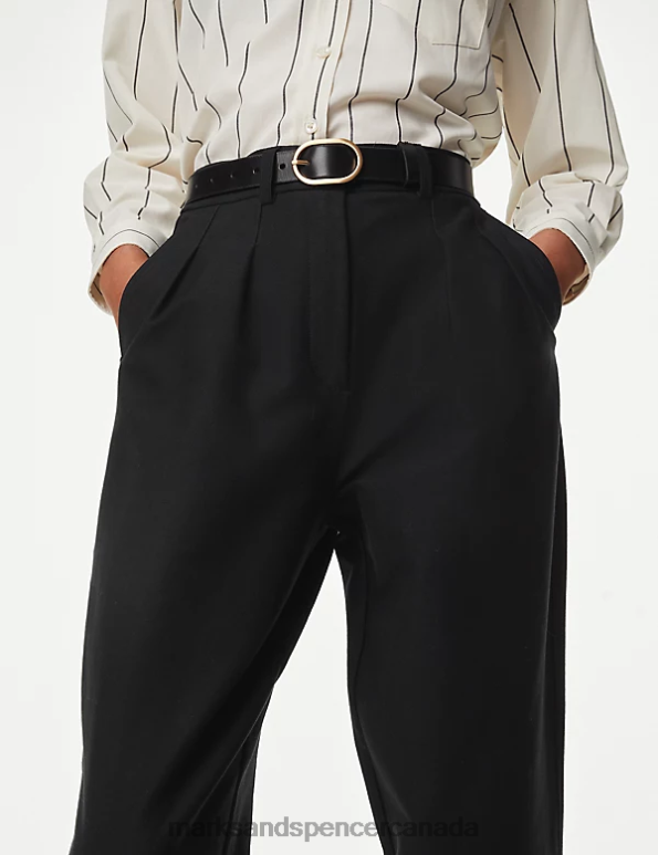 Women Black Clothing Marks & Spencer Jersey Tapered Ankle Grazer Trousers 20VTD386 - Marks and Spencer outlet