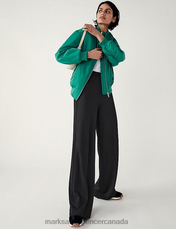 Marks and Spencer Canada - Women Black Clothing Marks & Spencer Jersey Wide Leg Trousers with Stretch 20VTD282