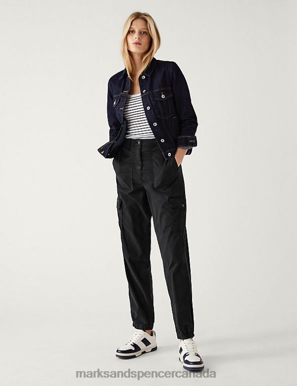 Marks and Spencer sale - Women Black Clothing Marks & Spencer Lyocell Rich Cargo Tea Dyed Trousers 20VTD616