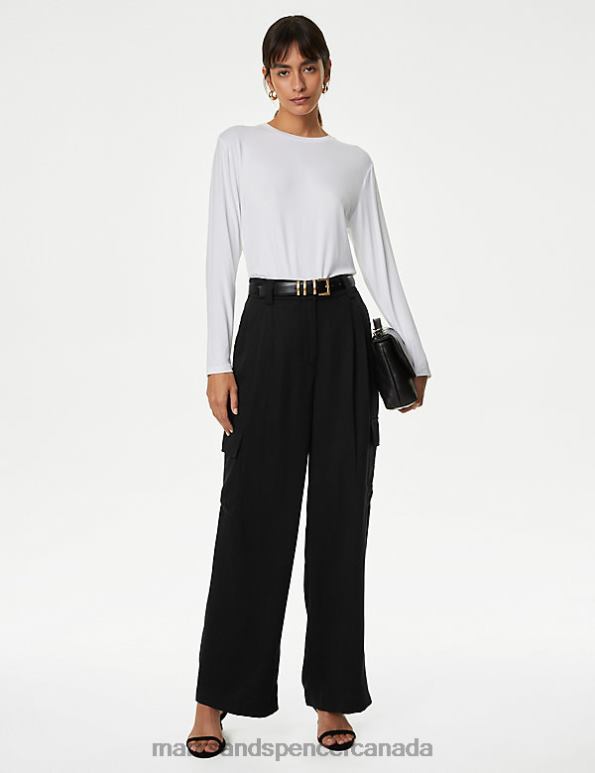 Marks and Spencer Canada - Women Black Clothing Marks & Spencer Lyocell Rich Cargo Wide Leg Trousers 20VTD762