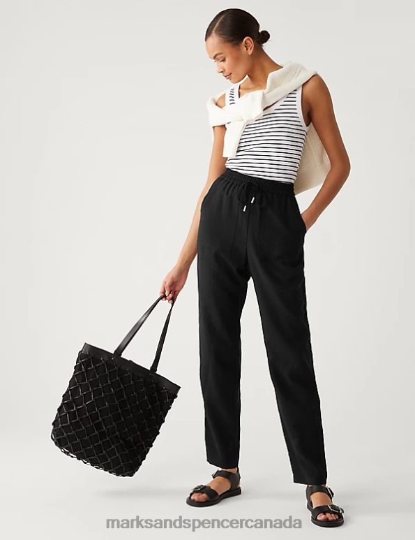 Women Black Clothing Marks & Spencer Lyocell Rich Tapered Ankle Grazer Trousers 20VTD376 - Marks and Spencer Canada locations