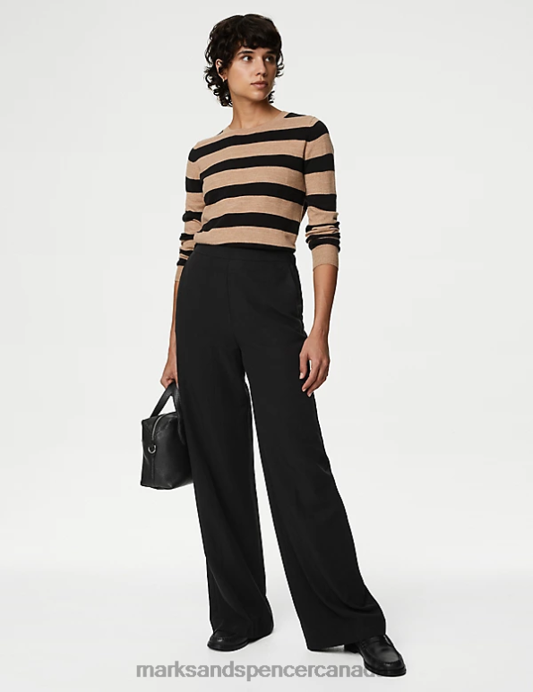 Marks and Spencer sale - Women Black Clothing Marks & Spencer Lyocell Rich Wide Leg Trousers with Linen 20VTD1565