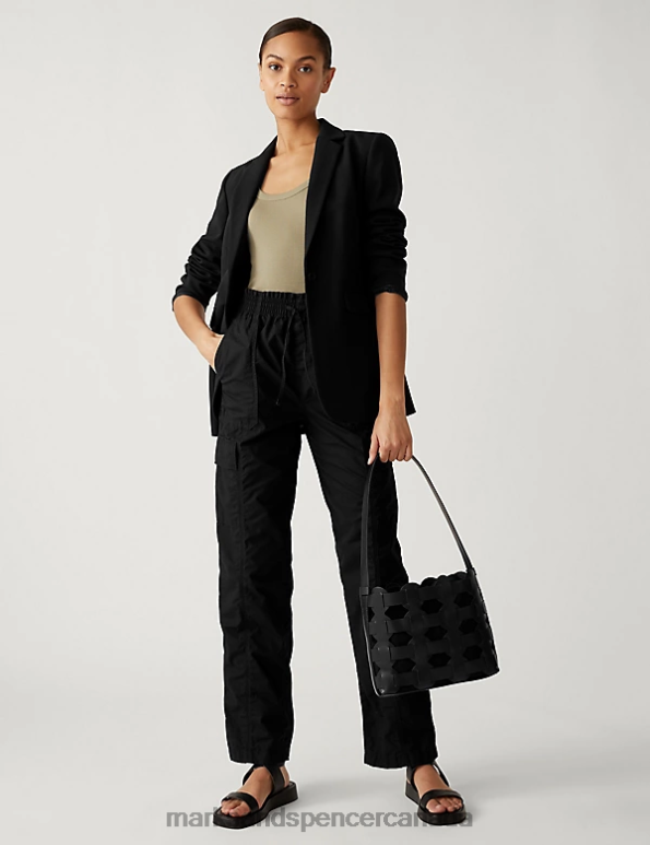 Marks and Spencer Canada - Women Black Clothing Marks & Spencer Pure Cotton Utility Straight Leg Trousers 20VTD511