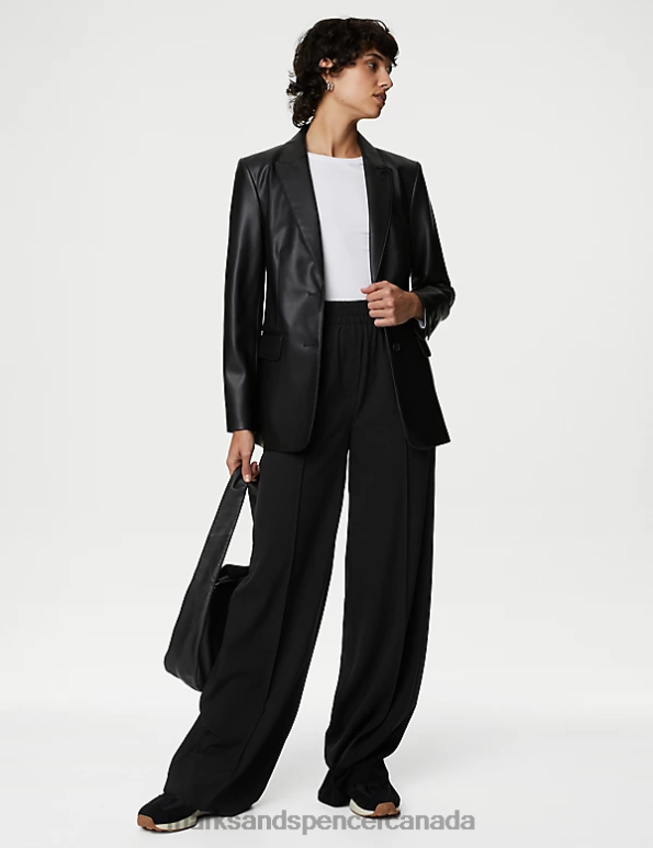 Women Black Clothing Marks & Spencer Wide Leg Trousers 20VTD869 - Marks and Spencer outlet