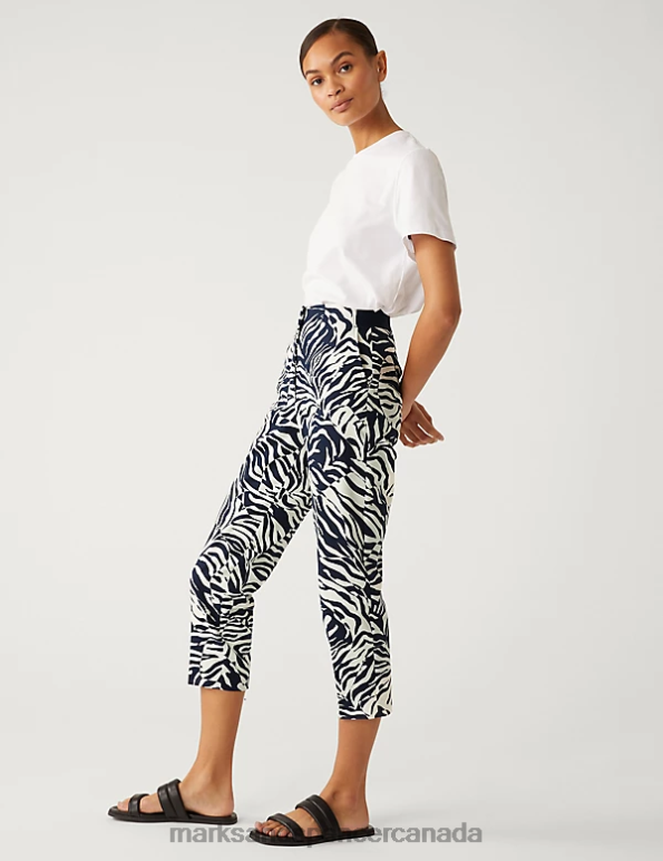 Marks and Spencer sale - Women Black Mix Clothing Marks & Spencer Cotton Rich Animal Print Slim Fit Trousers 20VTD1747