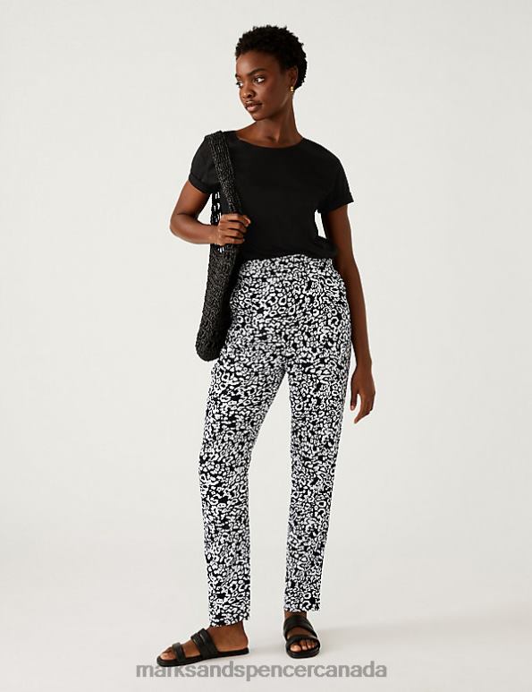 Women Black Mix Clothing Marks & Spencer Printed Pleat Front Tapered Trousers 20VTD681 - Marks and Spencer online